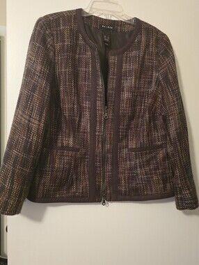 Axcess Brown Multi-Tone Full-Zip Collarless Tweed Jacket Size XL